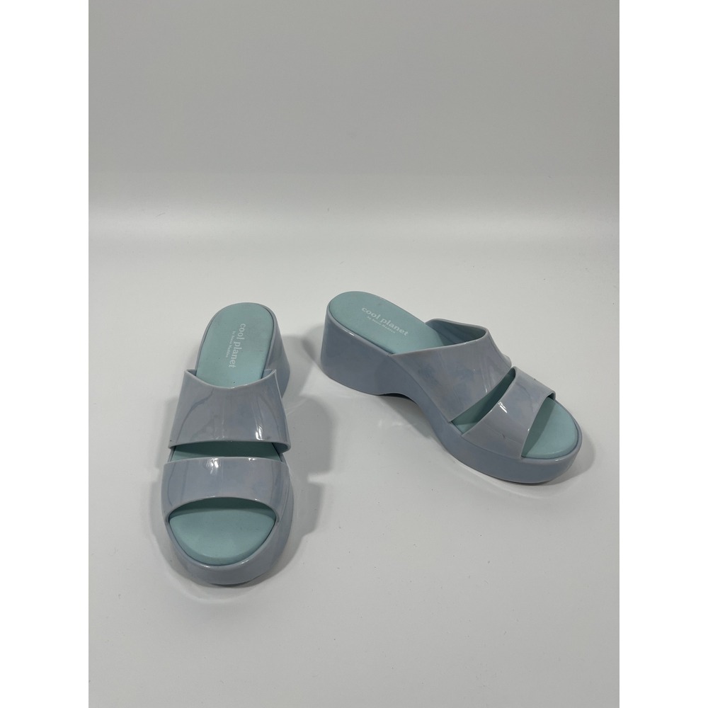 Y2K Womens Platform Wedge Sandals 8 Blue Chunky Euro Summer Resort Going Out